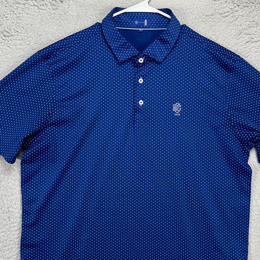 Stitch Adult Mens Golf Polo Shirt XL Blue Pink Polka Dots Athletic Stretch Rugby